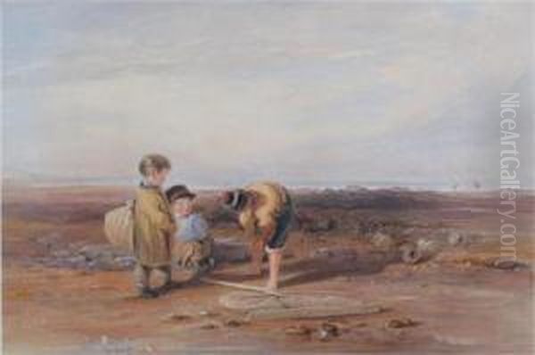 Children Shrimping On The Beach - view 1