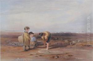 Children Shrimping On The Beach by William Collins