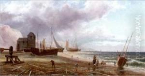 Bringing In The Catch - Fishermen At Shore by William Collins