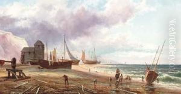Fishing Boats Beached At Sunset - view 1