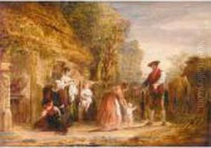 A Family Sitting Outside A Cottage