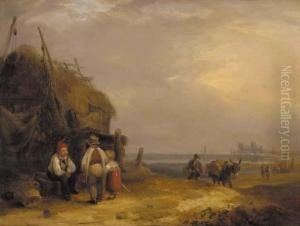 Figures Conversing By A Fisherman's Hut