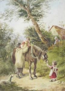 Horse With Man And Children by William Wiehe Collins