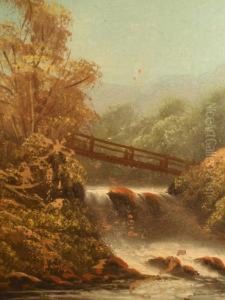 A Pair Of River Scenes With Waterfalls by William Wiehe Collins