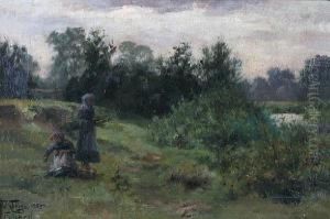 Girls Collecting Sticks, Fulford by William Wiehe Collins