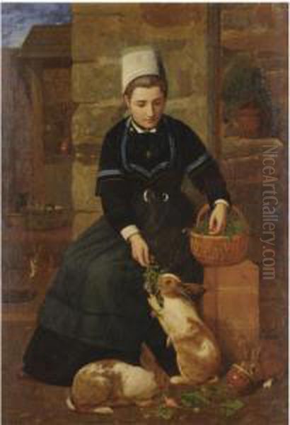 A Breton Girl With Rabbits - view 1