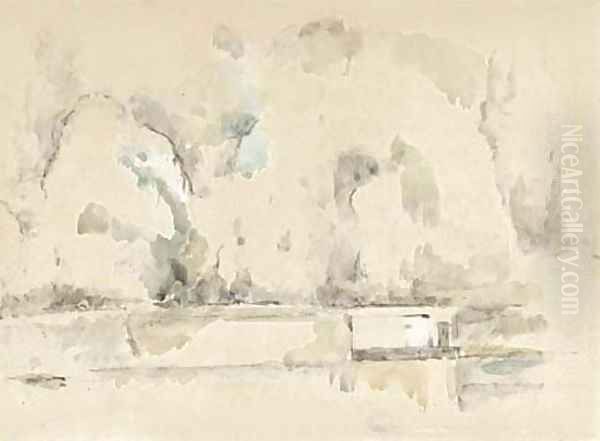 Arbres, mur et surface d'eau - view 1