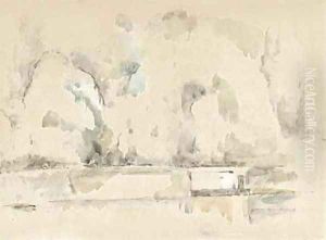Arbres, mur et surface d'eau by Paul Cezanne
