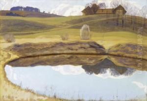 Alplandschaft Mit Bergsee by Plinio Colombi