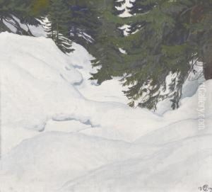 Waldpartie Mit Tiefschnee by Plinio Colombi