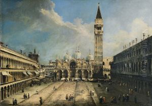 Piazza San Marco With The Basilica by (Giovanni Antonio Canal) Canaletto