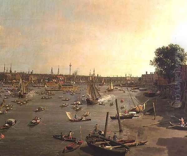 The River Thames with St. Paul's Cathedral on Lord Mayor's Day, detail of boats on the shore, c.1747-48 - view 1