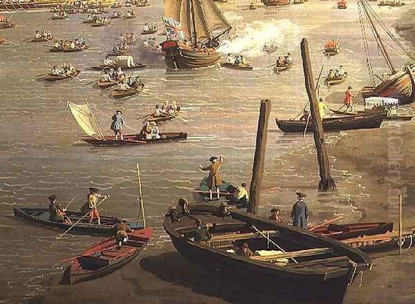 The River Thames with St. Paul's Cathedral on Lord Mayor's Day, detail of boats by the shore, c.1747-48 - view 1