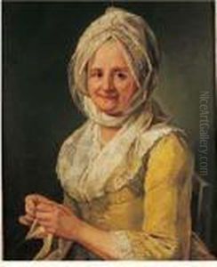 Portrait De Femme Tricotant by Jean-Francois Gilles Colson