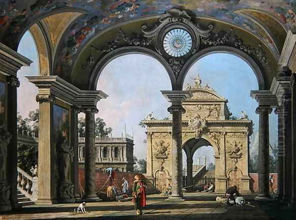 Capriccio of a triumphal arch seen through an ornate archway, c.1750 - view 1