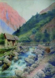 Muletier Dans Un Paysage Alpin. by Pierre Comba