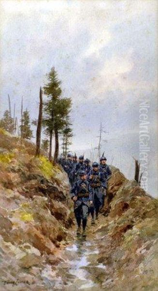 Colonne De Soldats Casques. - view 1