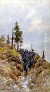 Colonne De Soldats Casques. by Pierre Comba