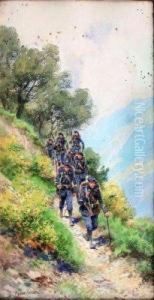 Chasseurs Alpins Descendant Le Sentier Chasseurs Alpins Descendant Le Sentier