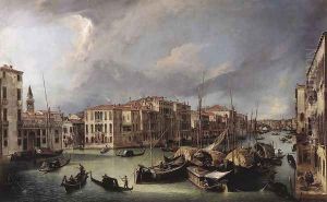 The Grand Canal With The Rialto Bridge In The Background by (Giovanni Antonio Canal) Canaletto