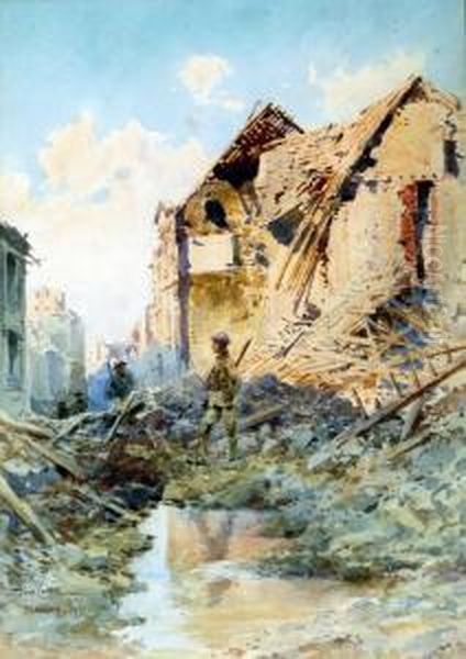 Bapaume 1917, British Troops Patrol The Ruins - view 1