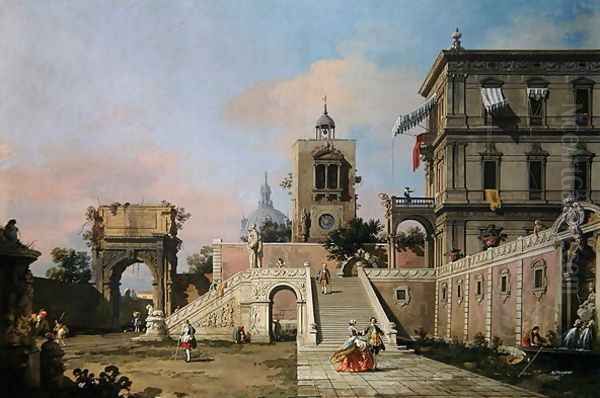 Capriccio of twin flights of steps leading to a palazzo, c.1750 - view 1