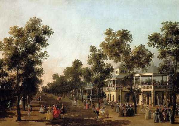 View Of The Grand Walk, vauxhall Gardens, With The Orchestra Pavilion, The Organ House, The Turkish Dining Tent And The Statue Of Aurora - view 1