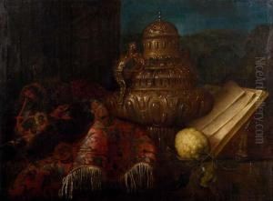 Nature Morte A L'aiguiere Et Tapis Brode