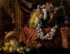 Nature Morte Aux Vases Et A La Guirlande De Fleurs by Meiffren (Ephren) Conte (Leconte)