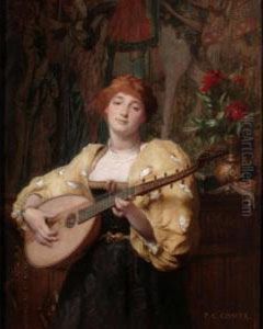 The Pretty Mandolin Player by Pierre Charles Comte