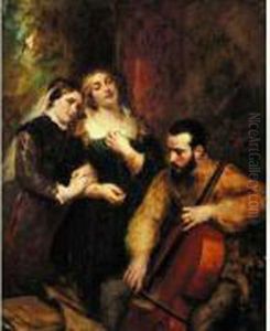 Un Violoncelliste, Sa Femme Et Sa Fille by Pierre Charles Comte