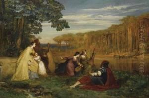 Une Assemblee De Troubadours Surpris Par Une Apparition by Pierre Charles Comte