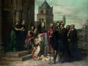Sainte Rhingarde Entrant Au Monas-tere De Marsigny by Pierre Charles Comte