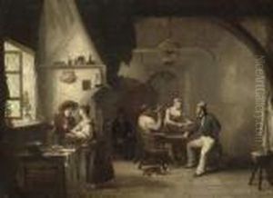A Plymouth Tavern Interior With 
Men Smoking At A Table, A Negro Seated And A Couple Conversing By A 
Window