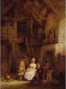 Lady Sitting At The Spinning Wheel