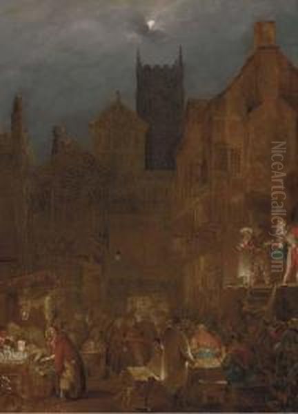 Figures In A Moonlit Market Before An Open Theatre - view 1