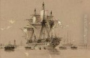 A Russian Man-o'war And Other 
Warships Lying In The Hamoaze,plymouth (illustrated); And A Royal Naval 
Frigate Under Full Sailin The Channel