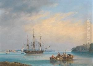 A Frigate Of The Royal Navy At Anchor In The Barn Pool, Off Mount Edgcumbe, Plymouth