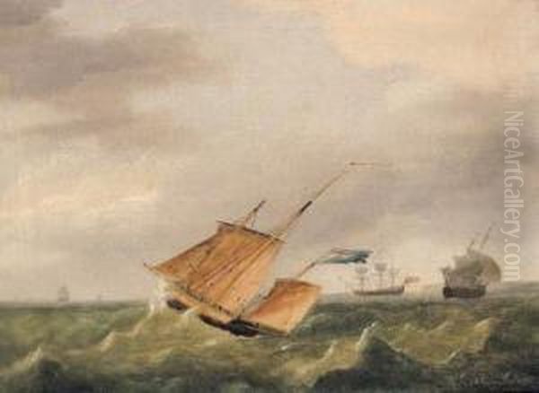 A Three-masted Schooner In A Swell - view 1