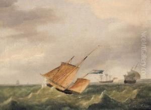 A Three-masted Schooner In A Swell by Condy, Nicholas Matthews