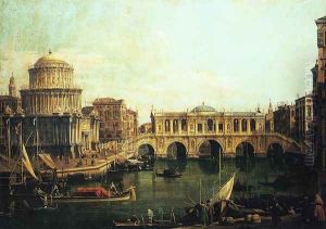 Capriccio of the Grand Canal With an Imaginary Rialto Bridge and Other Buildings by (Giovanni Antonio Canal) Canaletto