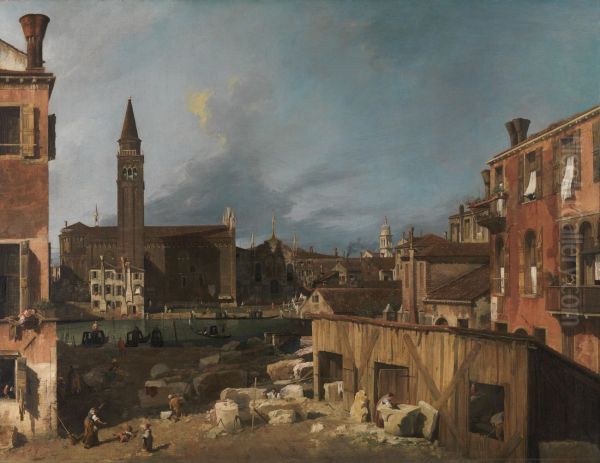 The Stonemason's Yard 1728 by (Giovanni Antonio Canal) Canaletto
