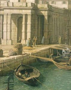 Entrance to the Grand Canal: Looking West, c.1738-42 (detail) by (Giovanni Antonio Canal) Canaletto