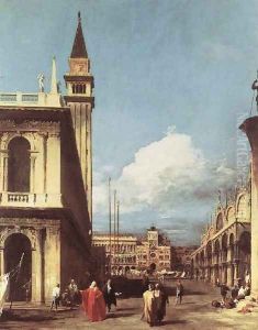 The Piazzetta Looking Toward The Clock Tower by (Giovanni Antonio Canal) Canaletto