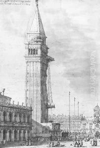 The Piazzetta Looking North The Campanile Under Repair by (Giovanni Antonio Canal) Canaletto
