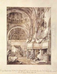 San Marco The Crossing And North Transept With Musicians Singing by (Giovanni Antonio Canal) Canaletto