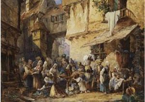 Markttag In Einem Stadtchen Der Normandie by Auguste-Aristide-Fernand Constantin