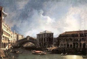 The Grand Canal Near The Ponte Di Rialto by (Giovanni Antonio Canal) Canaletto