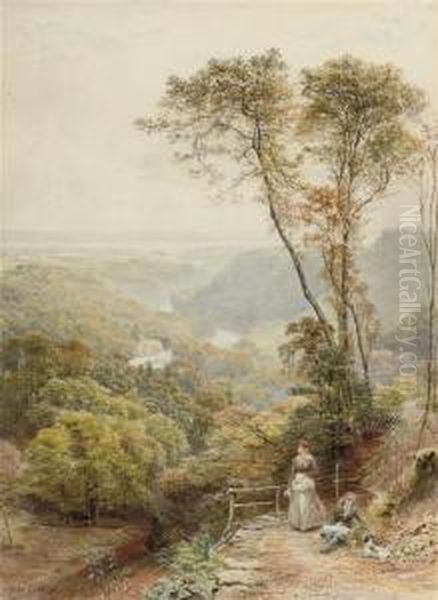 Figures And A Dog Overlooking Mobury Vale, Yorkshire - view 1