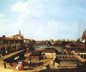 Lock at Dolo, on the Brenta by (Giovanni Antonio Canal) Canaletto